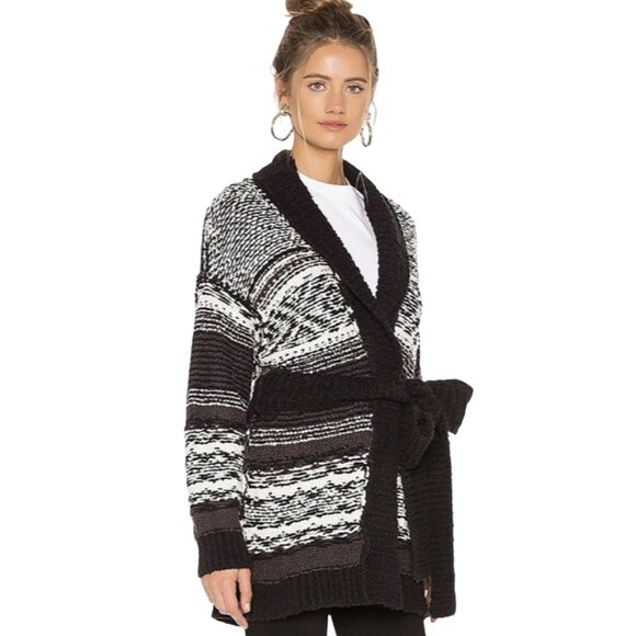 Free People Cozy Cabin CardiganSweater Sz S Black White Oversized Nordic - Picture 13 of 13